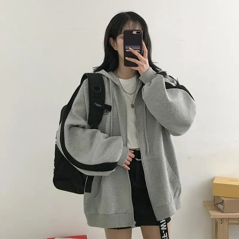 Harajuku sweater women's hooded stitching cardigan sports long-sleeved jacket gray top hoodie clothes sweatshirt accessory size
Harajuku sweater women's hooded stitching cardigan sports long-sleeved jacket gray top hoodie clothes sweatshirt accessory size