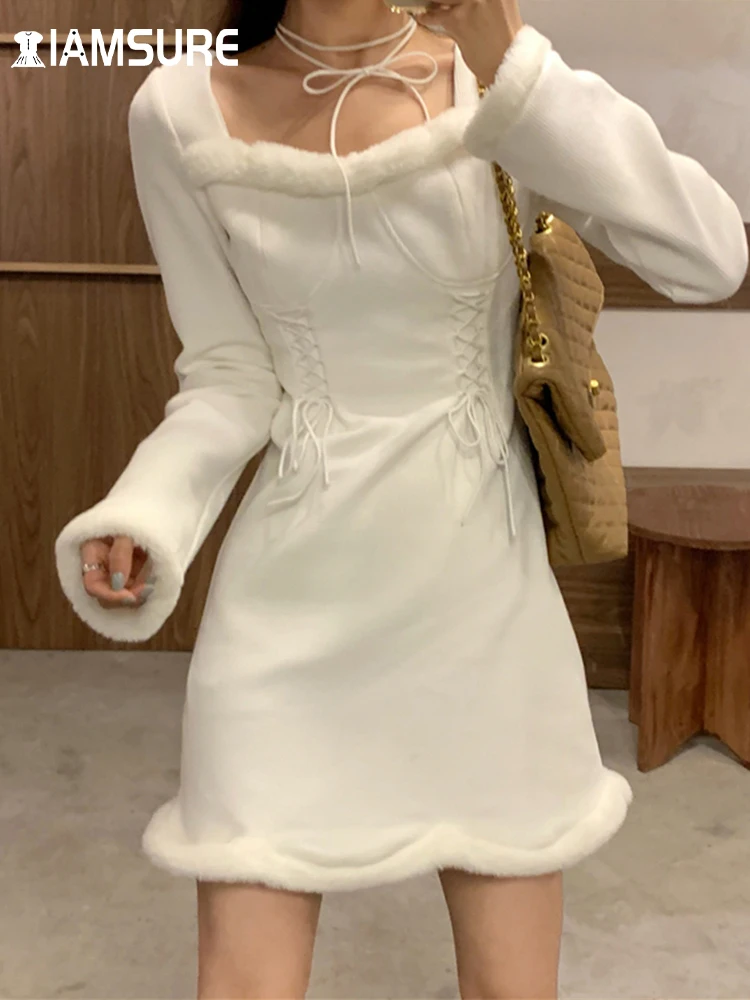 Iamsure Sweet Cute Fur Trim Bandage A-Line Dress Slim Square Collar Long Sleeve Mini Dresses For Women Fashion Ladies Winter
Iamsure Sweet Cute Fur Trim Bandage A-Line Dress Slim Square Collar Long Sleeve Mini Dresses For Women Fashion Ladies Winter