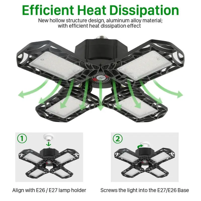360 Degree Triple Garage Light 40W 60W Bright Deformable Indoor Light 6000 Lumens Premium LED Garage Light