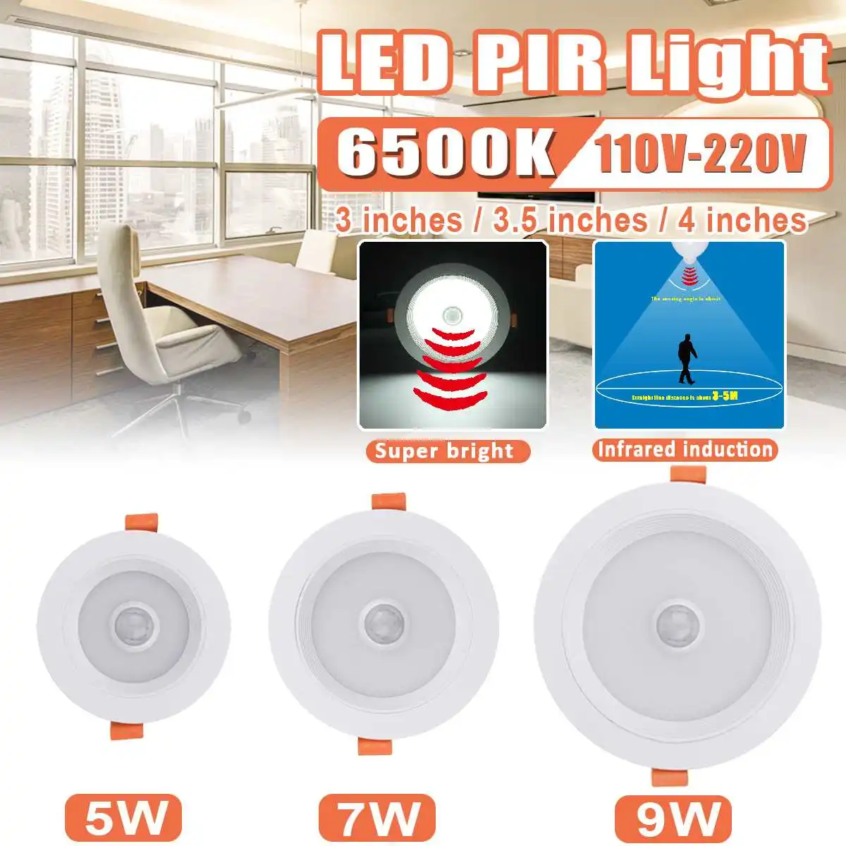 5W/7W/9W Round LED Recessed Downlight 6500K LED Spotlight Ceiling Downlight With PIR Motion Sensor Indoor Lighting 110V-220V
5W/7W/9W Round LED Recessed Downlight 6500K LED Spotlight Ceiling Downlight With PIR Motion Sensor Indoor Lighting 110V-220V