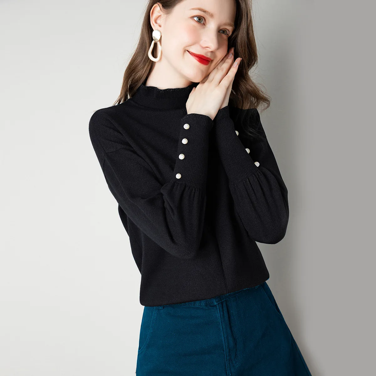 Wooden ear top women's autumn 2020 new products show Bo-Ram Baek lantern sleeve sweater womens sweaters Winter Casual
Wooden ear top women's autumn 2020 new products show Bo-Ram Baek lantern sleeve sweater womens sweaters Winter Casual