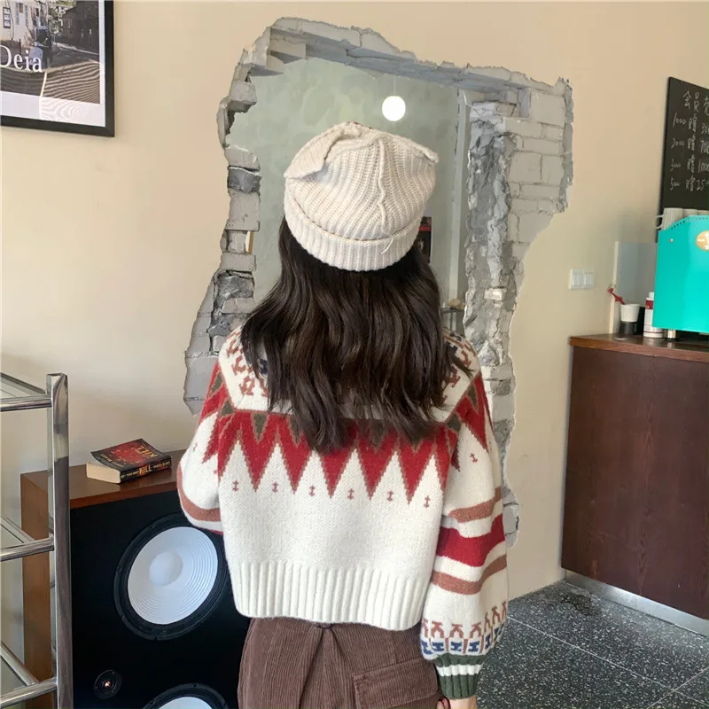 Ladies Knitted Print Pullovers Loose Sweaters for Women Crop Top O-neck Autumn Winter Korean Clothes Female Fashion Brand New
Ladies Knitted Print Pullovers Loose Sweaters for Women Crop Top O-neck Autumn Winter Korean Clothes Female Fashion Brand New