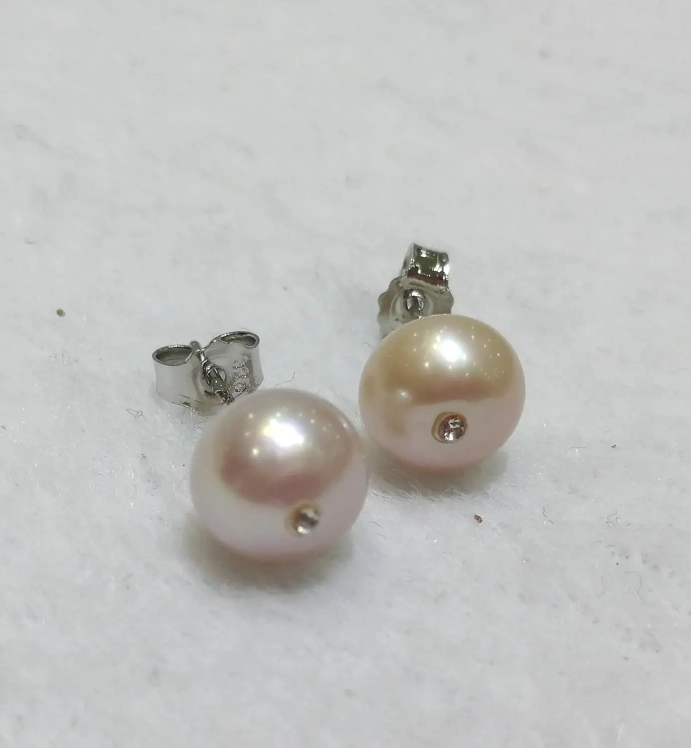 

9x10mm light purple round pearl stud earrings shining crystal women Jewelry Earrings natural freshwater pearl party gift