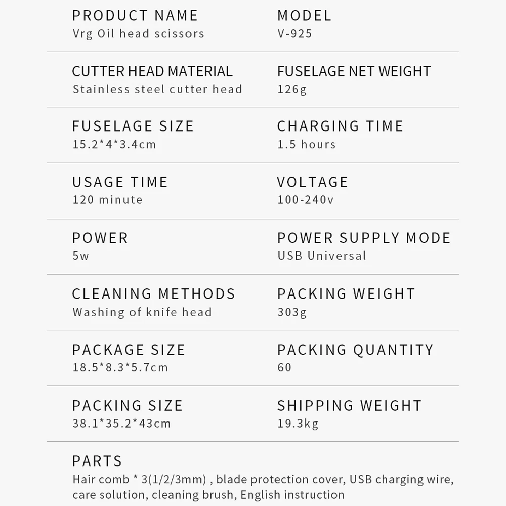 VGR Electric Hair Clipper Rechargeable Breard Trimmer Cordless Shaver Trimmer 0mm Ceram Blade Men Barber Hair Cutting Machine
VGR Electric Hair Clipper Rechargeable Breard Trimmer Cordless Shaver Trimmer 0mm Ceram Blade Men Barber Hair Cutting Machine