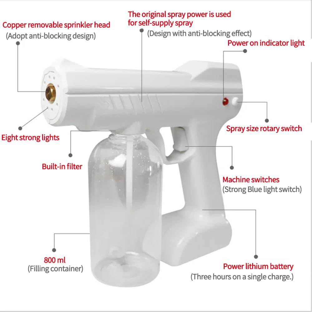 Wireless Gun Disinfectant Sprayer Handheld Blue-Ray Nano Steam Nebulizers Spray Distance Sanitizing Sprayer New
Wireless Gun Disinfectant Sprayer Handheld Blue-Ray Nano Steam Nebulizers Spray Distance Sanitizing Sprayer New