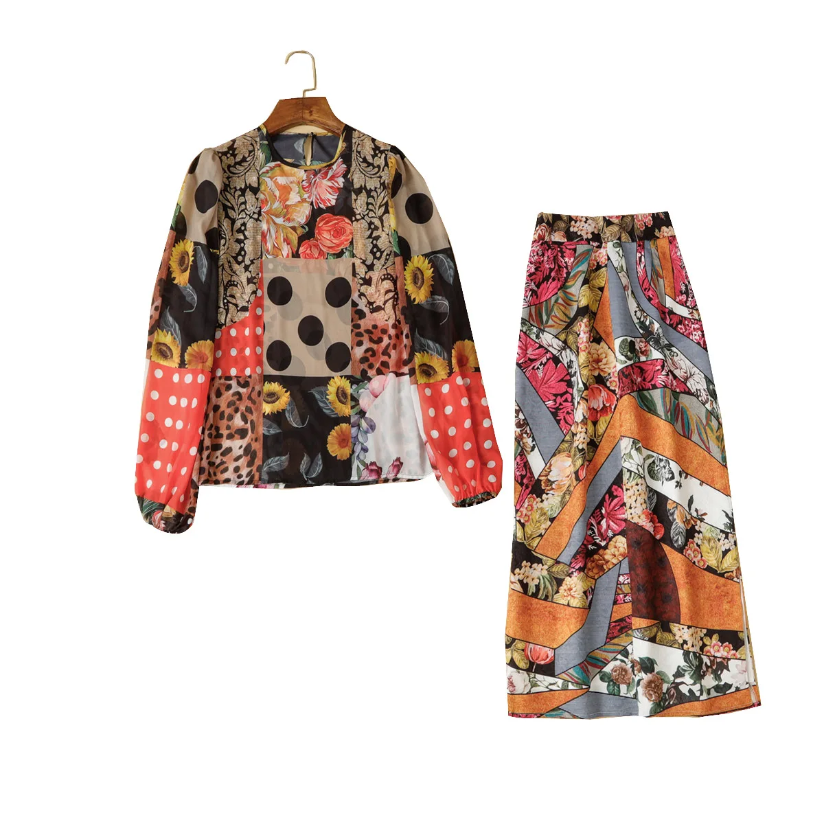 With Europe and the United States shows 2021 spring collar sleeves puzzles printing jacket + long skirt suits female
With Europe and the United States shows 2021 spring collar sleeves puzzles printing jacket + long skirt suits female
