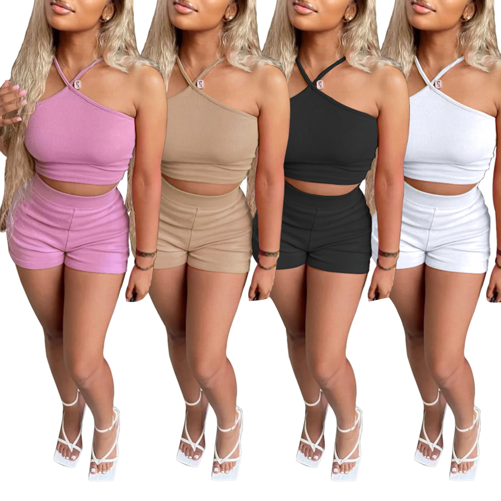 2021 Ladies Breathable Leisure Suit, Women Simple Style Solid Color Cross Strap Sleeveless Midriff-baring Camisole + Shorts
2021 Ladies Breathable Leisure Suit, Women Simple Style Solid Color Cross Strap Sleeveless Midriff-baring Camisole + Shorts