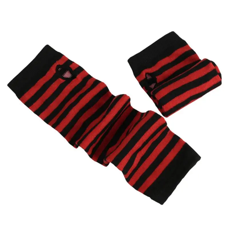 Women Girls Knitted Fingerless Long Gloves Stripes Printed Over Elbow Length Winter Stretchy Arm Warmer Sleeves with Thumb Hole 
Women Girls Knitted Fingerless Long Gloves Stripes Printed Over Elbow Length Winter Stretchy Arm Warmer Sleeves with Thumb Hole