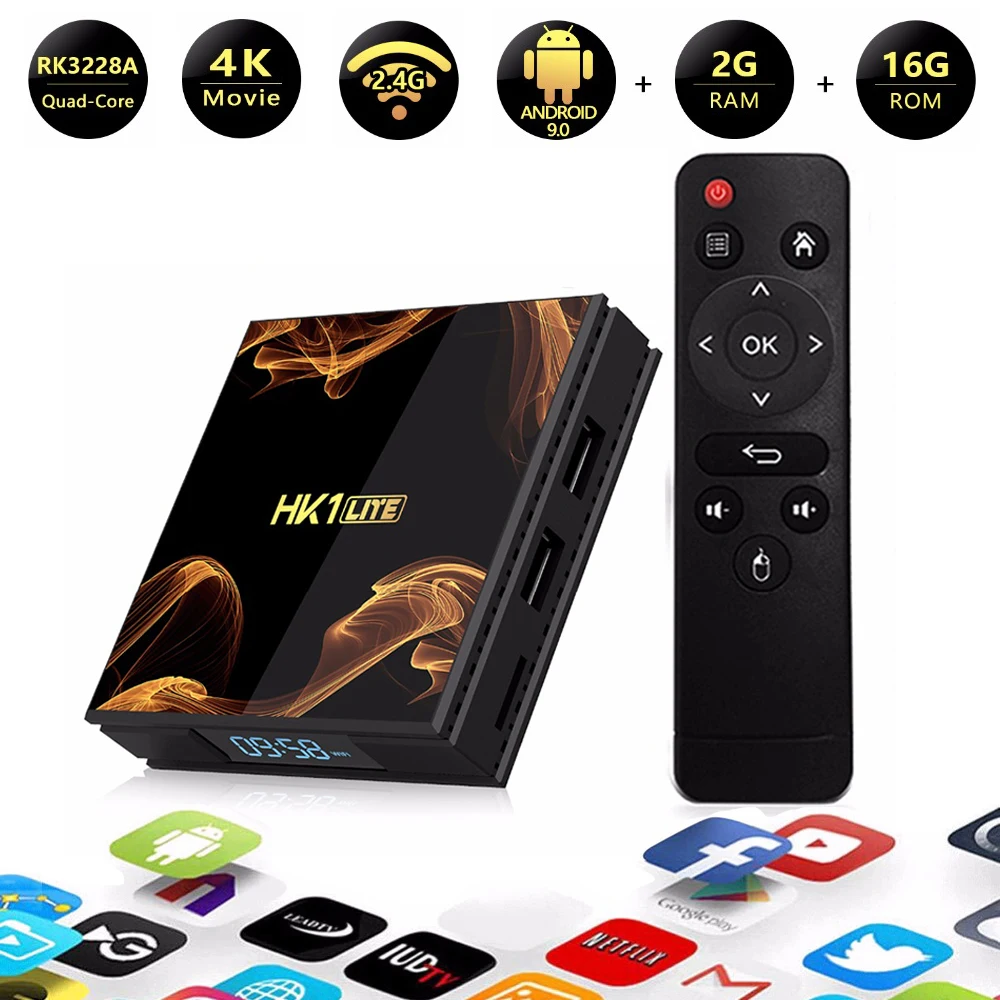 HK1 LITE RK3228A Android 9 0 Смарт ТВ коробка ARM Mali 400 GPU WIFI 2 4G 4K 60Hz 3D USB H.265 медиа приставка 802 11