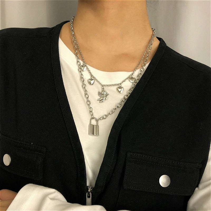 Trendy Lover Lock Pendant Necklace For Women Cupid Heart Dangle Drop Multi-layer Chain Necklaces Jewelry Accessories
Trendy Lover Lock Pendant Necklace For Women Cupid Heart Dangle Drop Multi-layer Chain Necklaces Jewelry Accessories