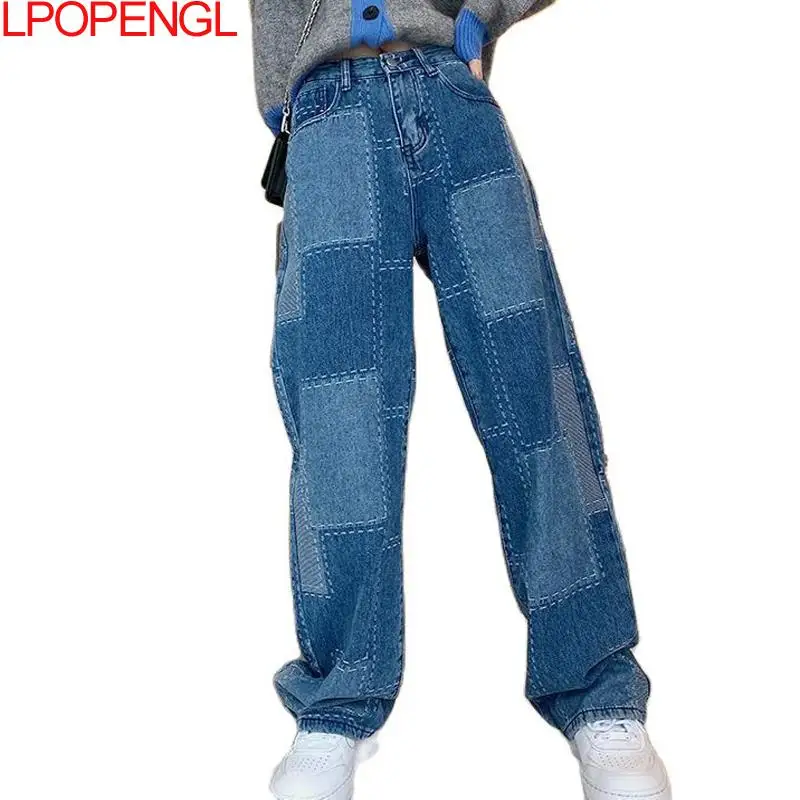 2021 New Arrival Women Full Length Loose Casual Patchwork Long Pants Button Fly Plaid Waist Cotton Denim Harem Straight Pants
2021 New Arrival Women Full Length Loose Casual Patchwork Long Pants Button Fly Plaid Waist Cotton Denim Harem Straight Pants