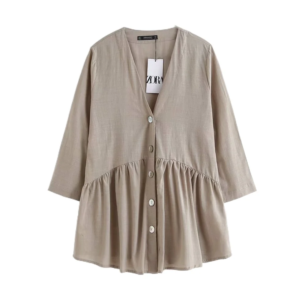 women vintage V neck buttons pleats casual smock Shirts blouses office lady nine sleeve linen roupas femininas blusa tops
women vintage V neck buttons pleats casual smock Shirts blouses office lady nine sleeve linen roupas femininas blusa tops