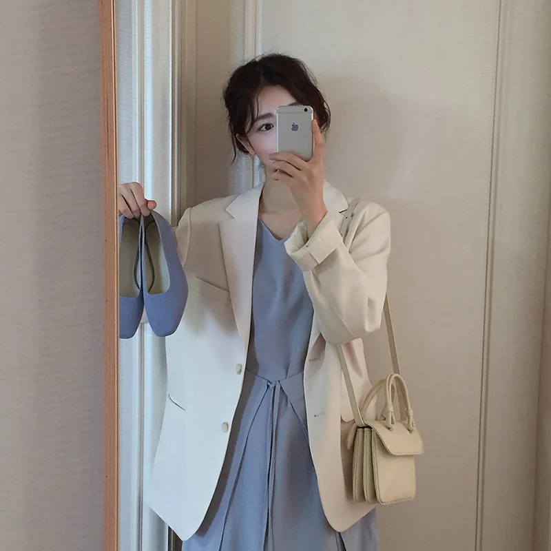 Work Style Ol Temperament Solid Blazer Women Turn Dow Collar Long Sleeve Single Breast Jacket Femme Spring Coat Wild
Work Style Ol Temperament Solid Blazer Women Turn Dow Collar Long Sleeve Single Breast Jacket Femme Spring Coat Wild