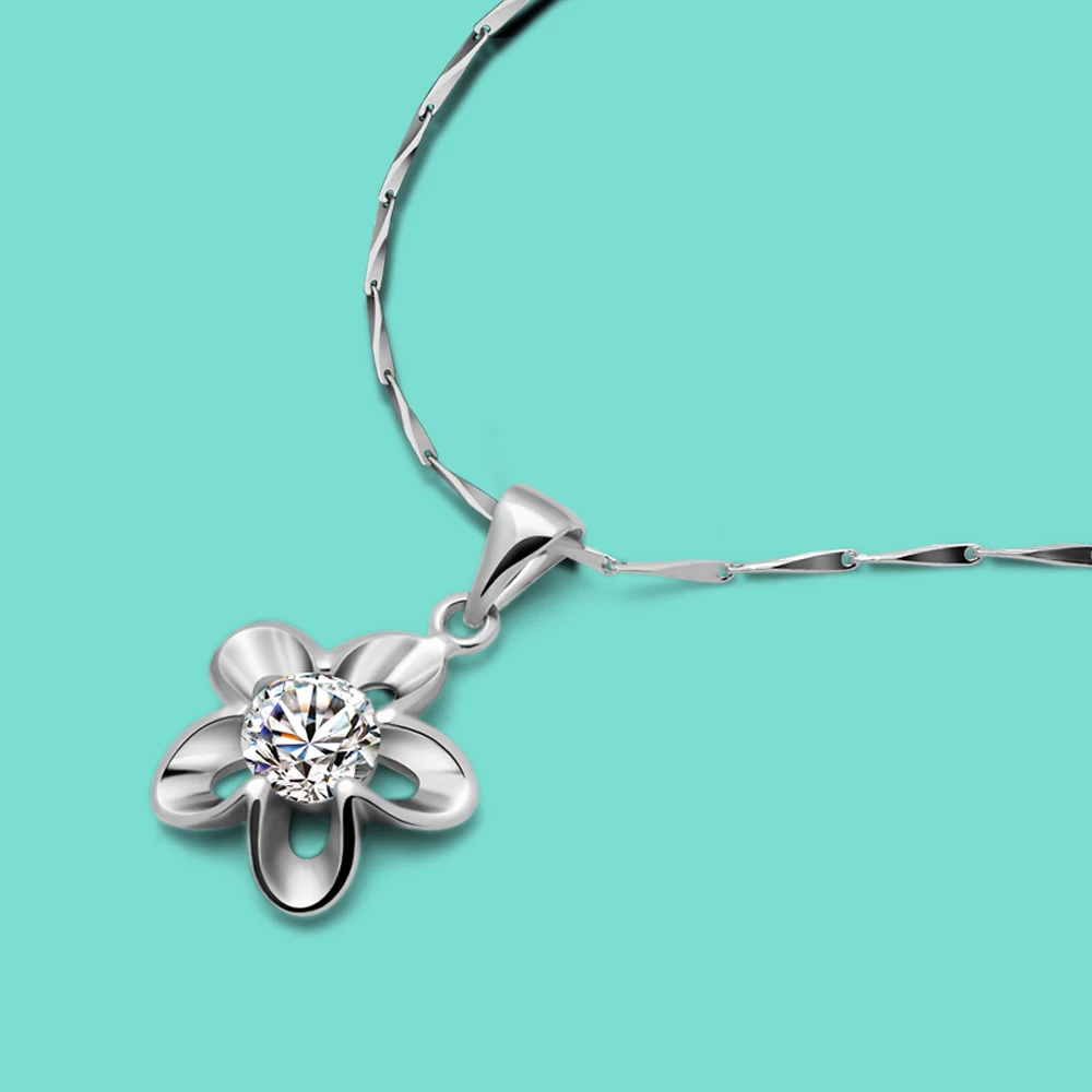 

925 sterling silver necklace for women Simple flower zircon set auger silver necklace pendant anniversary gift nice workmanship