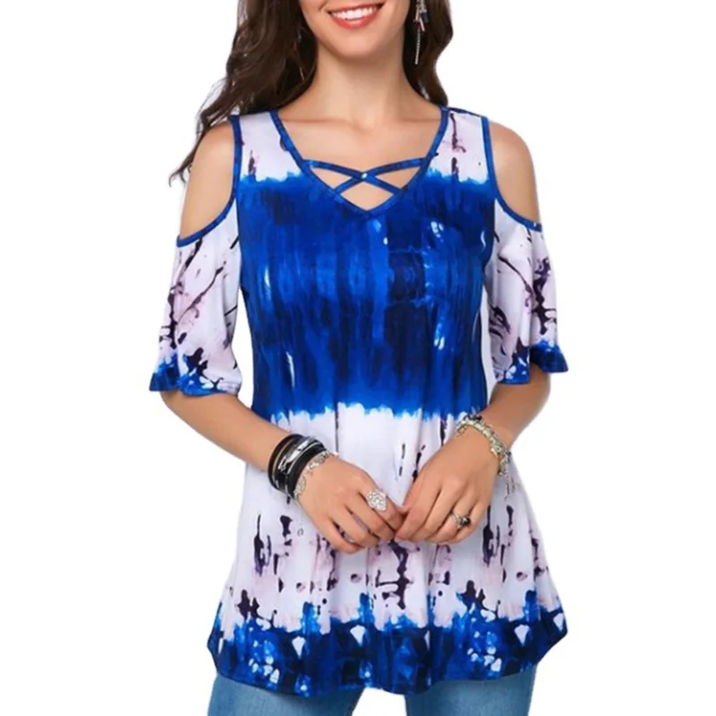 2021 Summer Fashion Women's T-Shirt Tie-dye V-Neck Strapless Tshirt Hollow Pullover Casual Loose Oversize Ladies Top Tees Shirt
2021 Summer Fashion Women's T-Shirt Tie-dye V-Neck Strapless Tshirt Hollow Pullover Casual Loose Oversize Ladies Top Tees Shirt