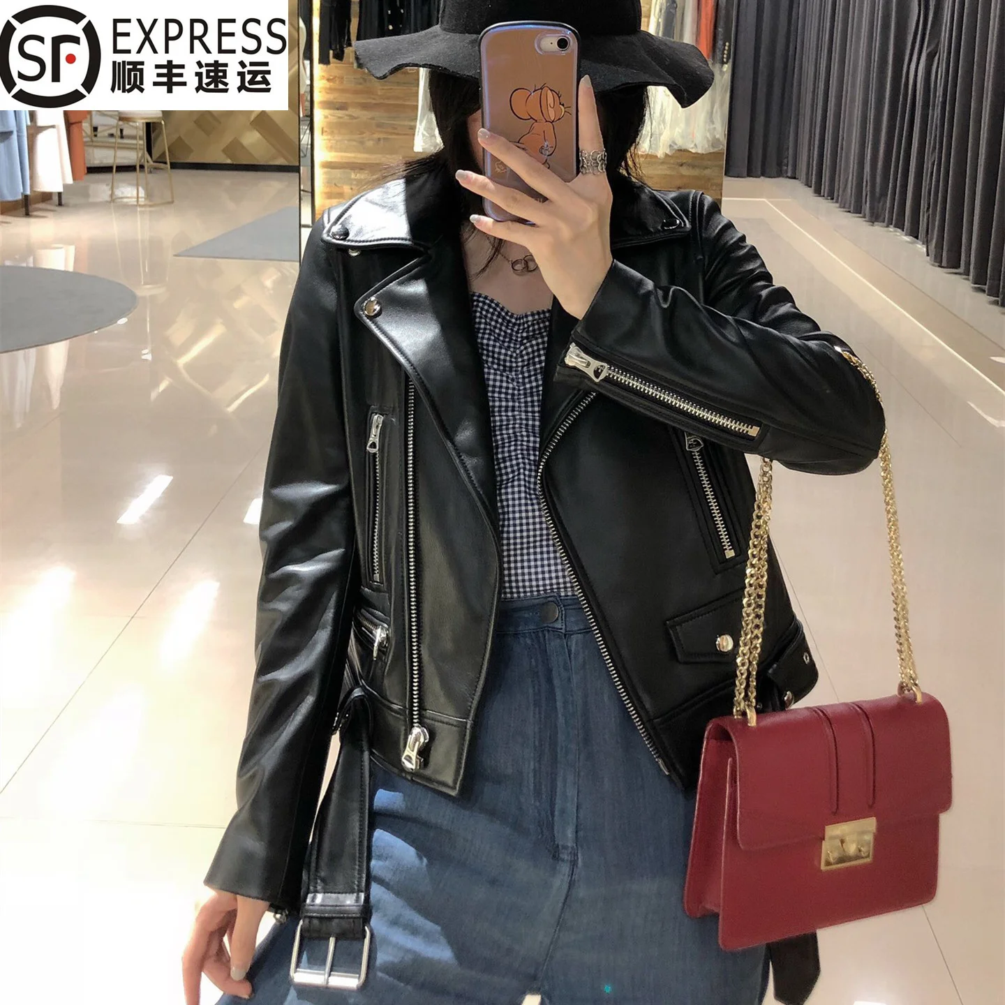 ACN * e motorcycle leather clothes women's leather belt leather jacket classic black short zipper sheep leather coat SLP
ACN * e motorcycle leather clothes women's leather belt leather jacket classic black short zipper sheep leather coat SLP