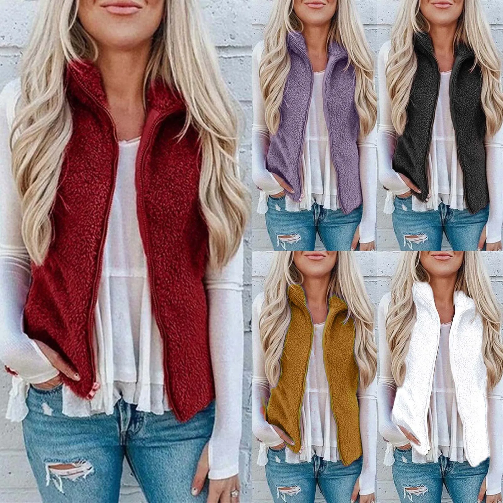 Жилет женский плюшевый, зимний, однотонный, на молнии, S-5XL 
Жилет женский плюшевый, зимний, однотонный, на молнии, S-5XL