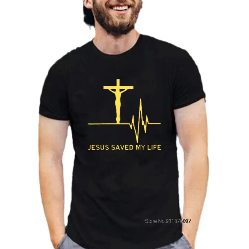 Jesus Saved My Life Printed Heartbeat Graphic T Shirt for Men Savior God Religion Prayer Faith Christian T-shirts Cotton O-neck
Jesus Saved My Life Printed Heartbeat Graphic T Shirt for Men Savior God Religion Prayer Faith Christian T-shirts Cotton O-neck