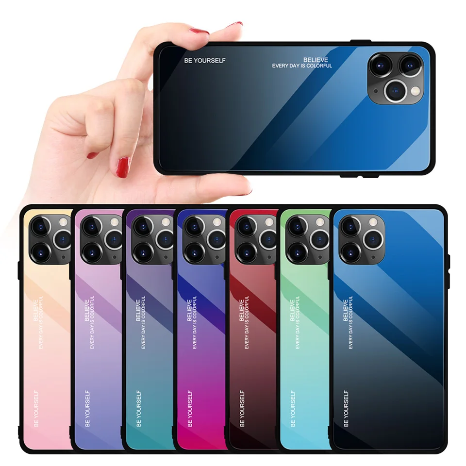 

Dual Colour Ultra Slim Tempered Case Luxury Glass Mobile Phone For Apple iPhone11 iPhone 11 Pro Max Gradient Protection 9H Cover