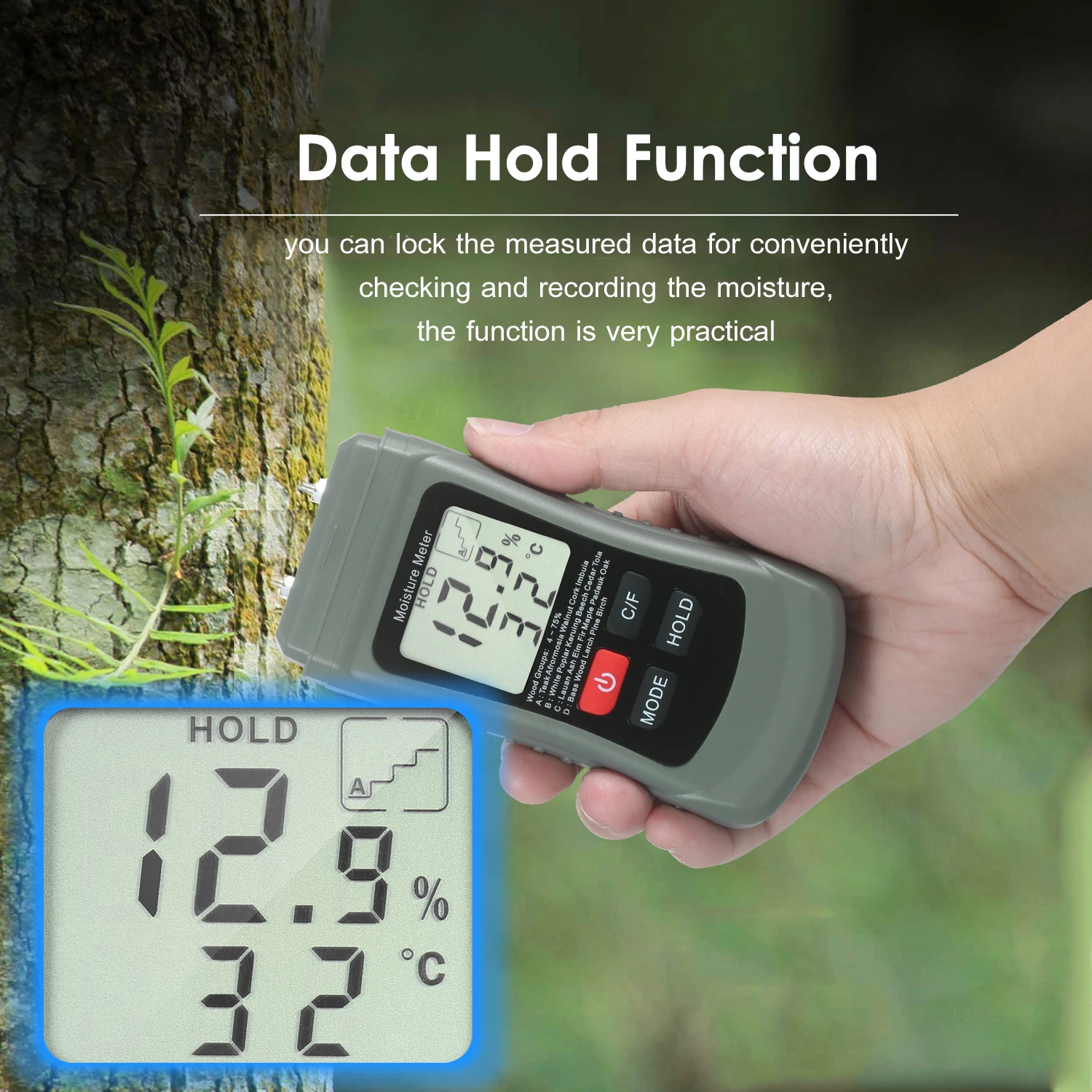 LCD Damp Moisture Tester Wood Moisture Meter Pin Type Water Leak&Moisture Detector with 4 Modes Data Hold / Temperature Meter
LCD Damp Moisture Tester Wood Moisture Meter Pin Type Water Leak&Moisture Detector with 4 Modes Data Hold / Temperature Meter