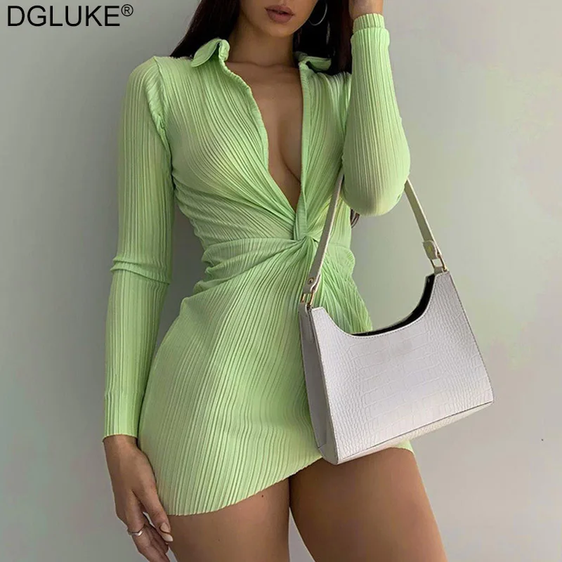 Autumn Long Sleeve Shirt Dress Women V-Neck Twist Front Bodycon Mini Dress Sexy Green Club Party Dress Y2K
Autumn Long Sleeve Shirt Dress Women V-Neck Twist Front Bodycon Mini Dress Sexy Green Club Party Dress Y2K