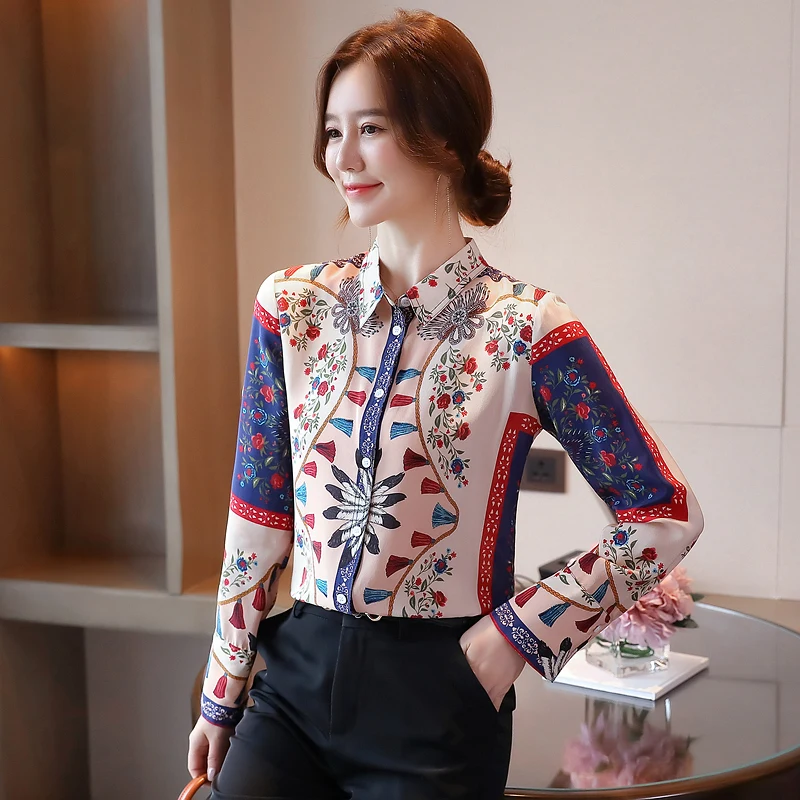 Women's Blouse Long Sleeve Casual Fashion Shirt Button Loose Satin Printed New Korean Full Top Houthion
Women's Blouse Long Sleeve Casual Fashion Shirt Button Loose Satin Printed New Korean Full Top Houthion