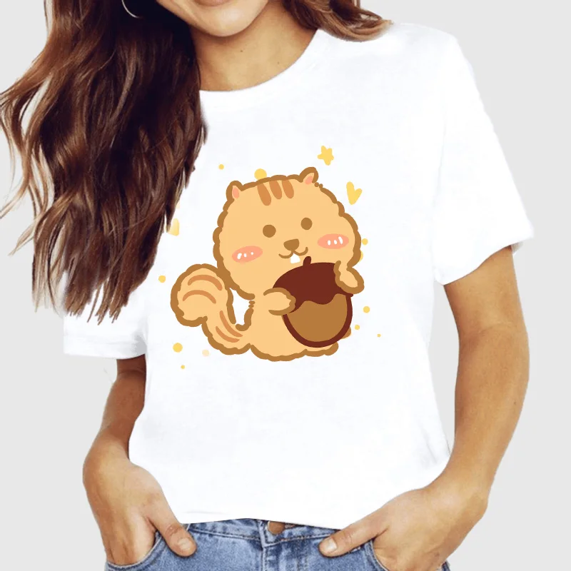 Women T Shirt Funny Squirrel Print Casual T-shirt Summer Short Sleeve Top Harajuku New Graphic White Woman Tees Tops 
Women T Shirt Funny Squirrel Print Casual T-shirt Summer Short Sleeve Top Harajuku New Graphic White Woman Tees Tops