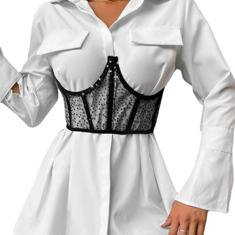 Mesh See Through Bustier Push Up Boned Corset Bodyshaper Crop Top Underbust Waist Cincher Wide Belt for Women
Mesh See Through Bustier Push Up Boned Corset Bodyshaper Crop Top Underbust Waist Cincher Wide Belt for Women