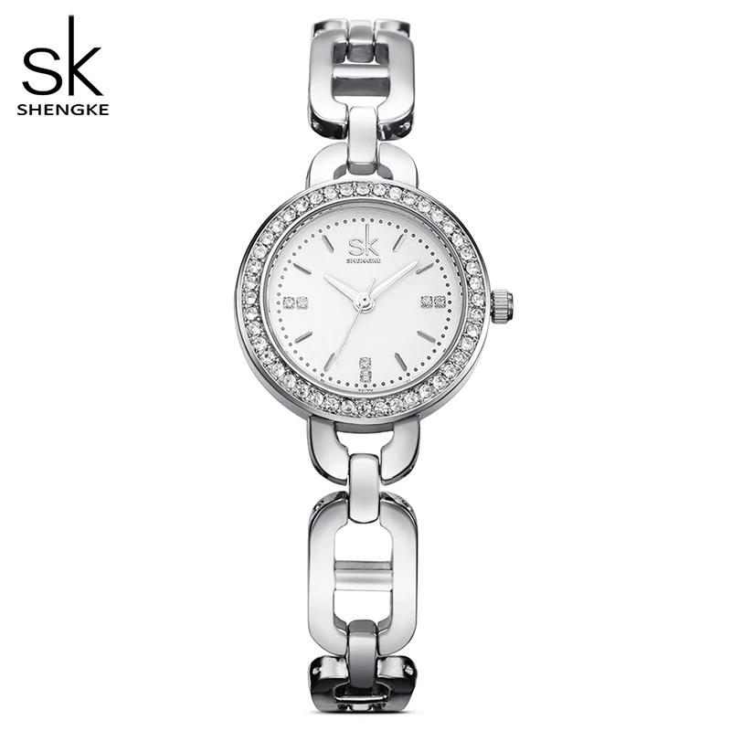 

Часы Shengke женские кварцевые со стразами, брендовые модные золотистые наручные часы с браслетом для девушек, 2020 SK