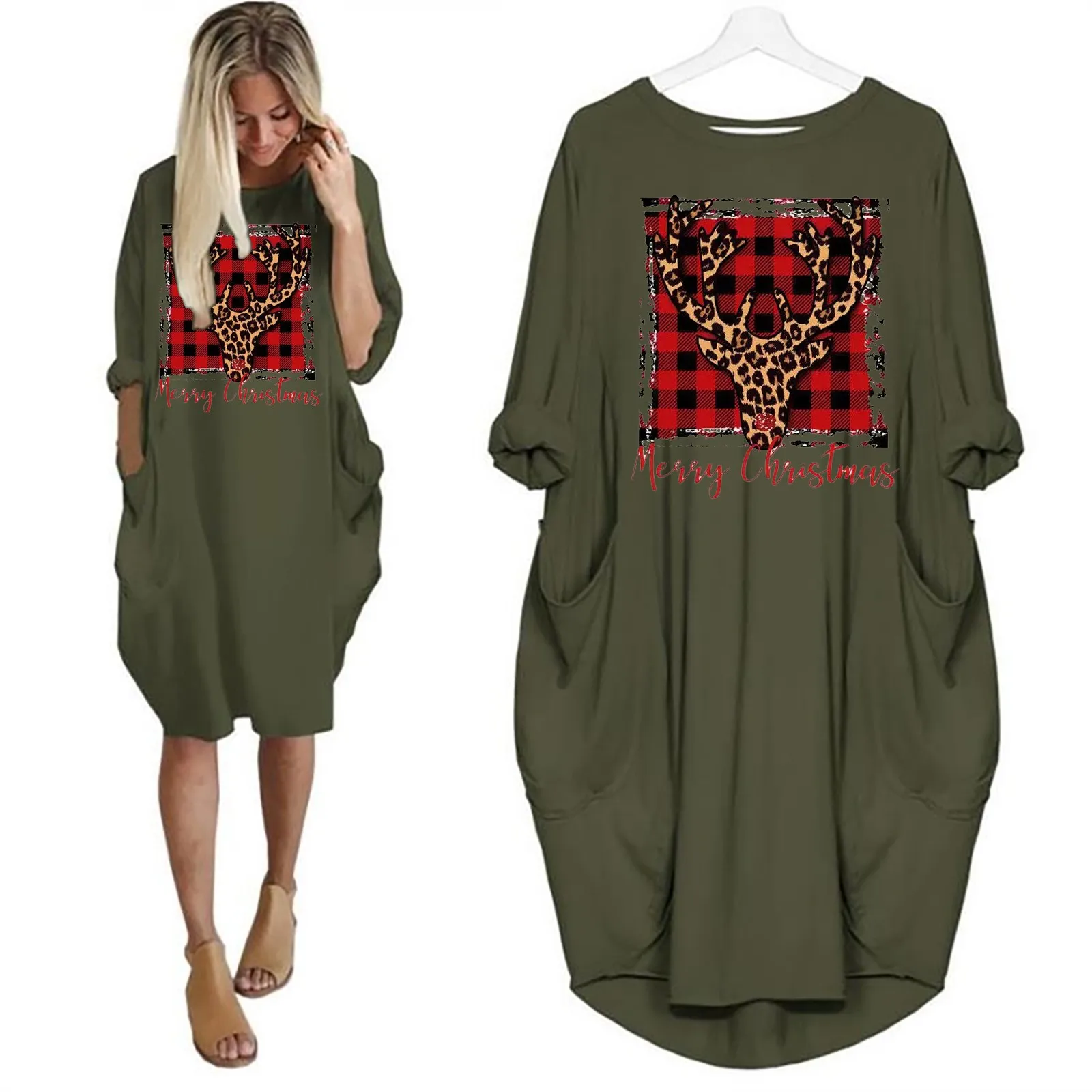 Christmas Dress Women Plaid Leopard Reindeer Print Pocket Casual Loose Midi Dresses Autumn Vintage Party Robe Daily Vestidos
Christmas Dress Women Plaid Leopard Reindeer Print Pocket Casual Loose Midi Dresses Autumn Vintage Party Robe Daily Vestidos