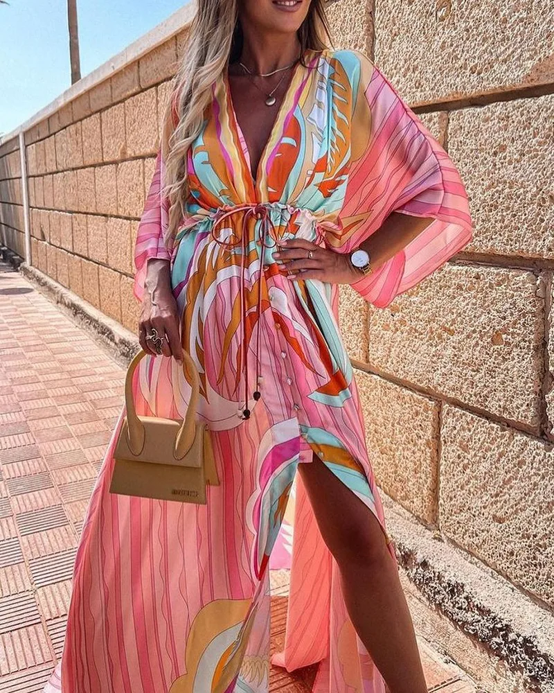2021 New Pink Pattern Printed Shirt with Long Skirt Graphic Print Tied Detail Batwing Sleeve Maxi Dress
2021 New Pink Pattern Printed Shirt with Long Skirt Graphic Print Tied Detail Batwing Sleeve Maxi Dress