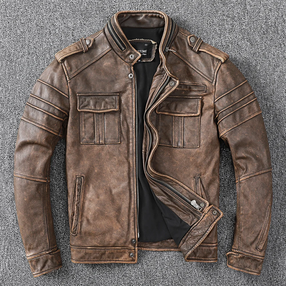 Distressed Vintage Thick Motorcycle Mens Jacket Natural Cowhide Slim Genuine Leather Coat Male Autumn Winter Biker Retro Clothes
Distressed Vintage Thick Motorcycle Mens Jacket Natural Cowhide Slim Genuine Leather Coat Male Autumn Winter Biker Retro Clothes