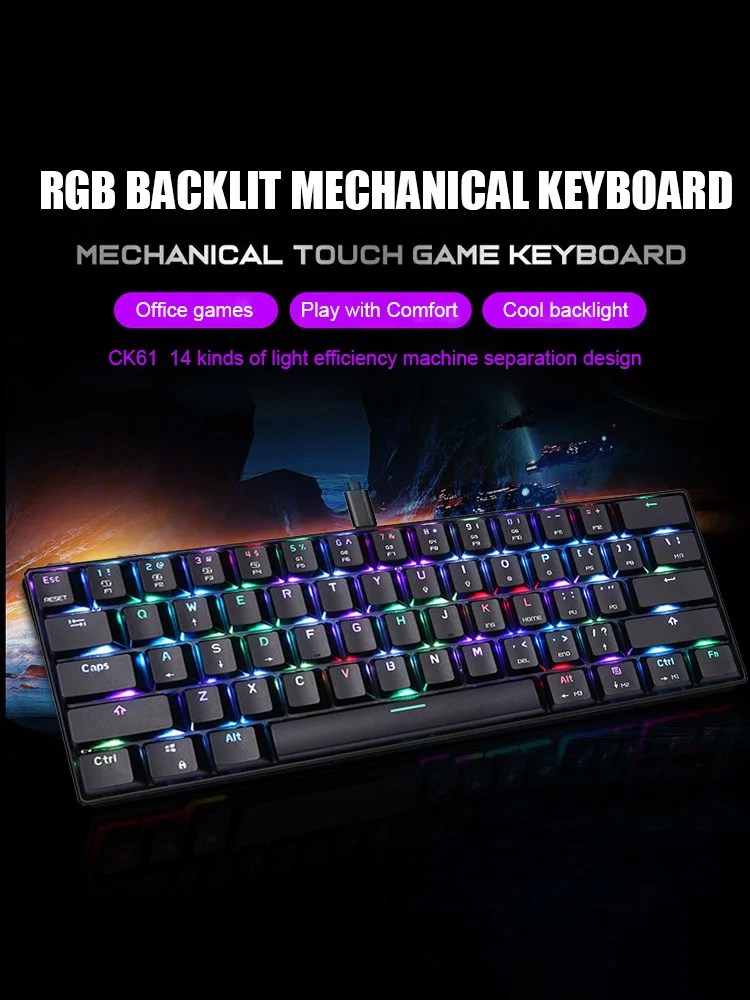 Клавиатура CK61 Проводная портативная Механическая со светодиодной RGB подсветкой, 61 клавиша
Клавиатура CK61 Проводная портативная Механическая со светодиодной RGB подсветкой, 61 клавиша