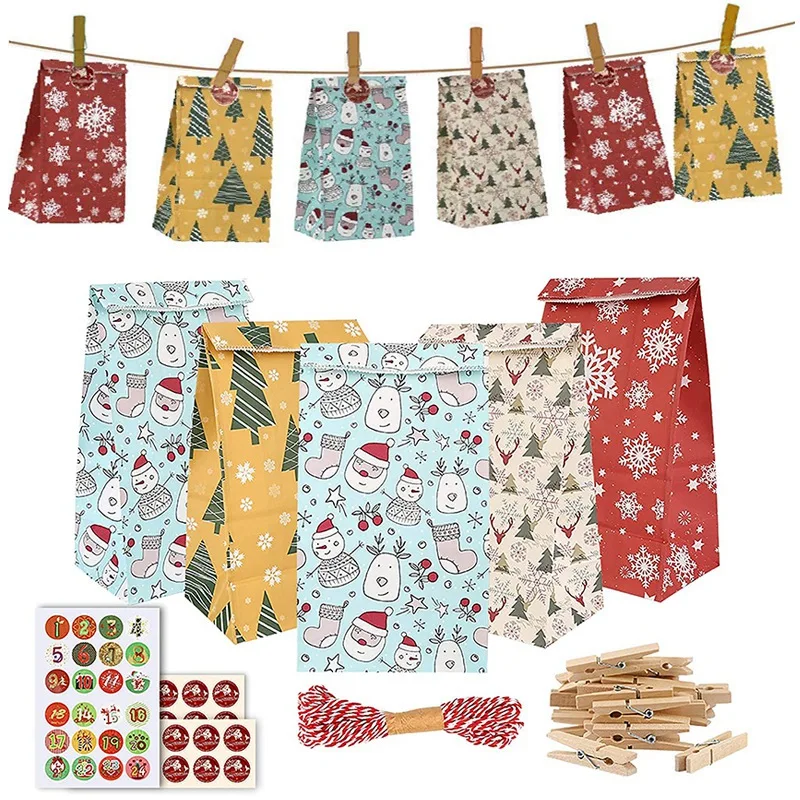 24 шт., бумажные пакеты для конфет, с календарём 
24 шт., бумажные пакеты для конфет, с календарём