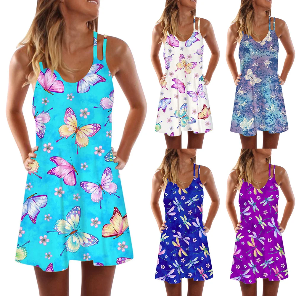 Women Butterfly Print Suspender Mini Dress 2021 New Summer Fashion Sleeveless Sexy Round Neck A-Line Casual Short Skirt D30
Women Butterfly Print Suspender Mini Dress 2021 New Summer Fashion Sleeveless Sexy Round Neck A-Line Casual Short Skirt D30