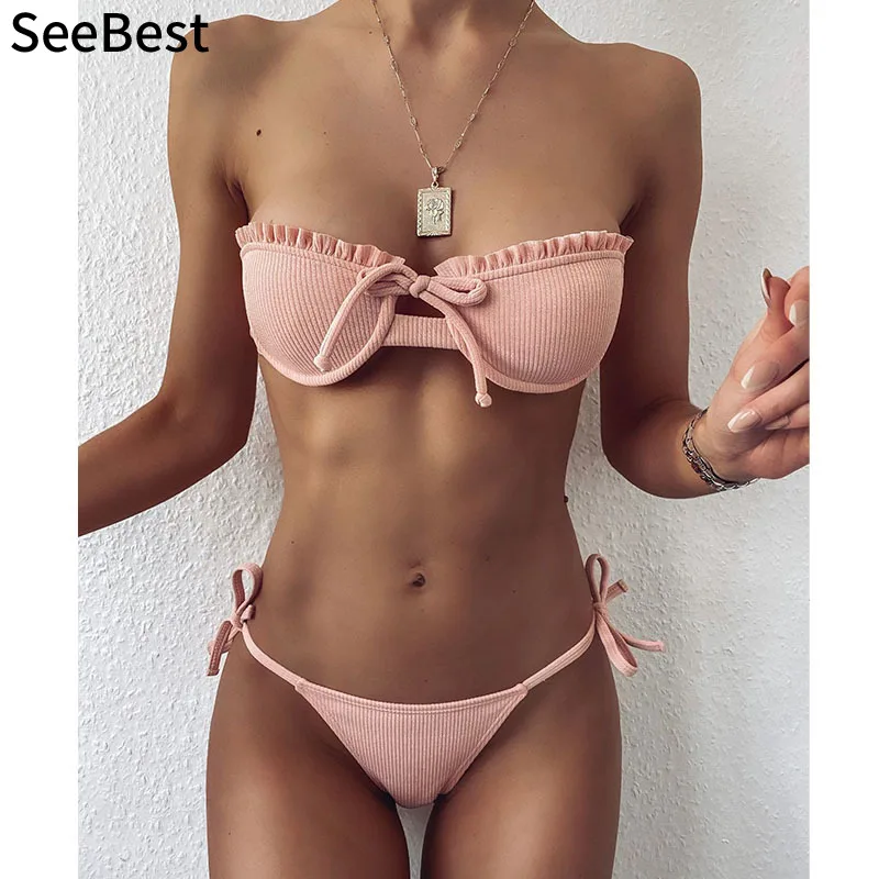 Комплект бикини на косточках с подкладкой SeeBest женский купальный костюм