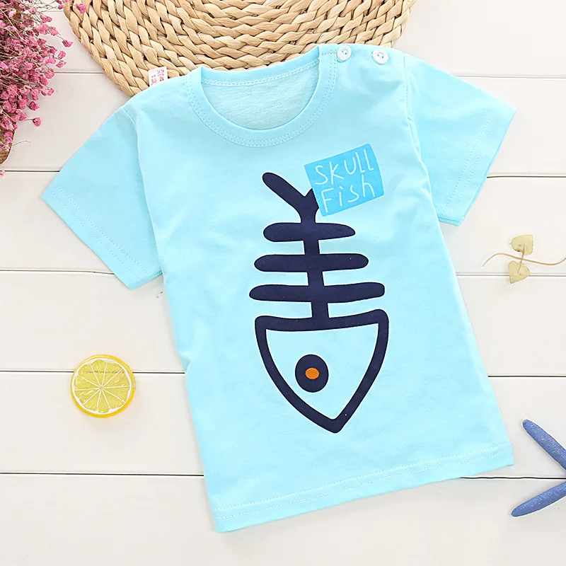 Детские футболки из 2020 хлопка футболка с рисунком рыбьей кости для