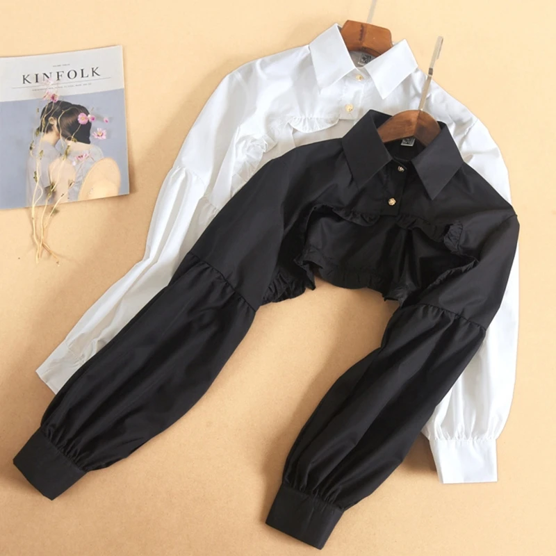 Women Puff Long Sleeve Half Top Blouse Ruffled Golden Button Detachable False Fake Collar Sweater Decorative Accessories
Women Puff Long Sleeve Half Top Blouse Ruffled Golden Button Detachable False Fake Collar Sweater Decorative Accessories