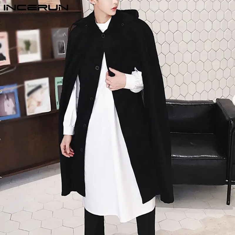New Capes Woolen Coat Fashion Men's All-match Simple Winter Hooded Solid Color Tops Bat Sleeve Cloak Poncho S-5XL 2021 INCERUN 
New Capes Woolen Coat Fashion Men's All-match Simple Winter Hooded Solid Color Tops Bat Sleeve Cloak Poncho S-5XL 2021 INCERUN