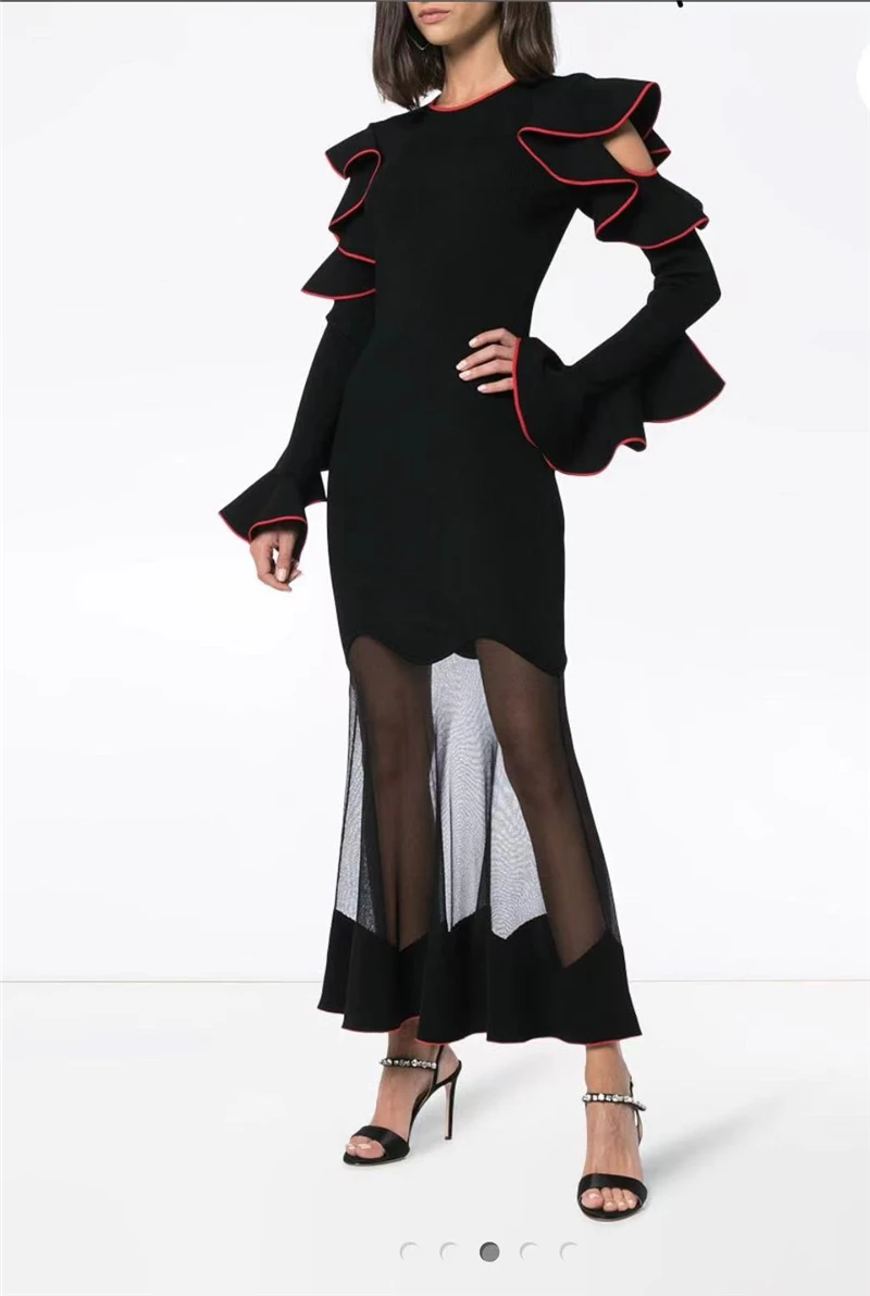 Spring Women Black O-Neck Long Sleeve Hollow Out Ankle-Length Bandage Dress Women Night Party Dress
Spring Women Black O-Neck Long Sleeve Hollow Out Ankle-Length Bandage Dress Women Night Party Dress