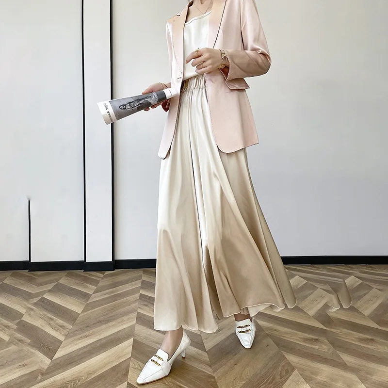 Розовые весенне-летние тонкие широкие брюки Hakama женские модные драпированные