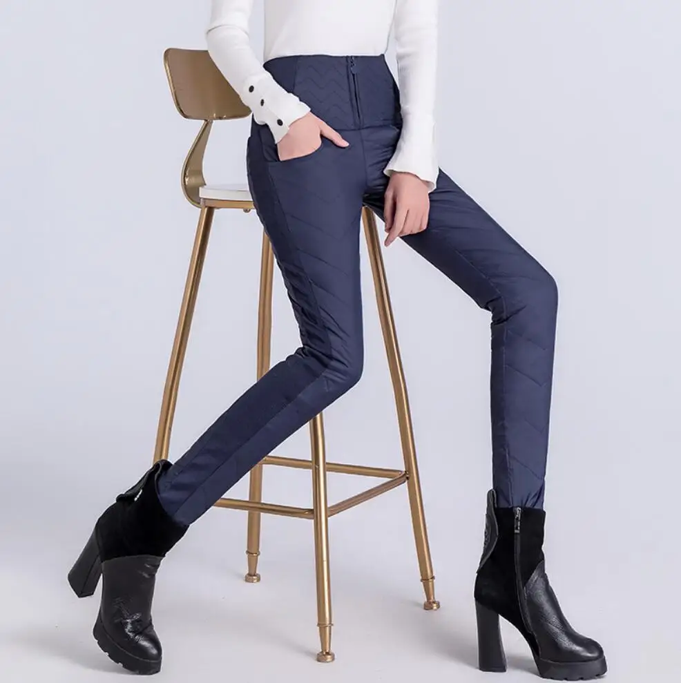 Winter Elegant women White Duck Down Pants Women High Waist Thicken Warm Trousers Female top quality white velvet Pencil Pants
Winter Elegant women White Duck Down Pants Women High Waist Thicken Warm Trousers Female top quality white velvet Pencil Pants