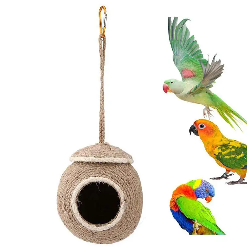 Natural Coconut Shell Bird Nest Weaving Bird Cage Parrot House with Hemp Rope Hanging Lanyard Bird Nest For Small Pet
Natural Coconut Shell Bird Nest Weaving Bird Cage Parrot House with Hemp Rope Hanging Lanyard Bird Nest For Small Pet