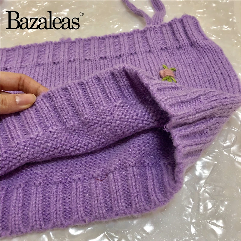 Bazaleas винтажный Женский пуловер уличная одежда укороченный топ с вышивкой и