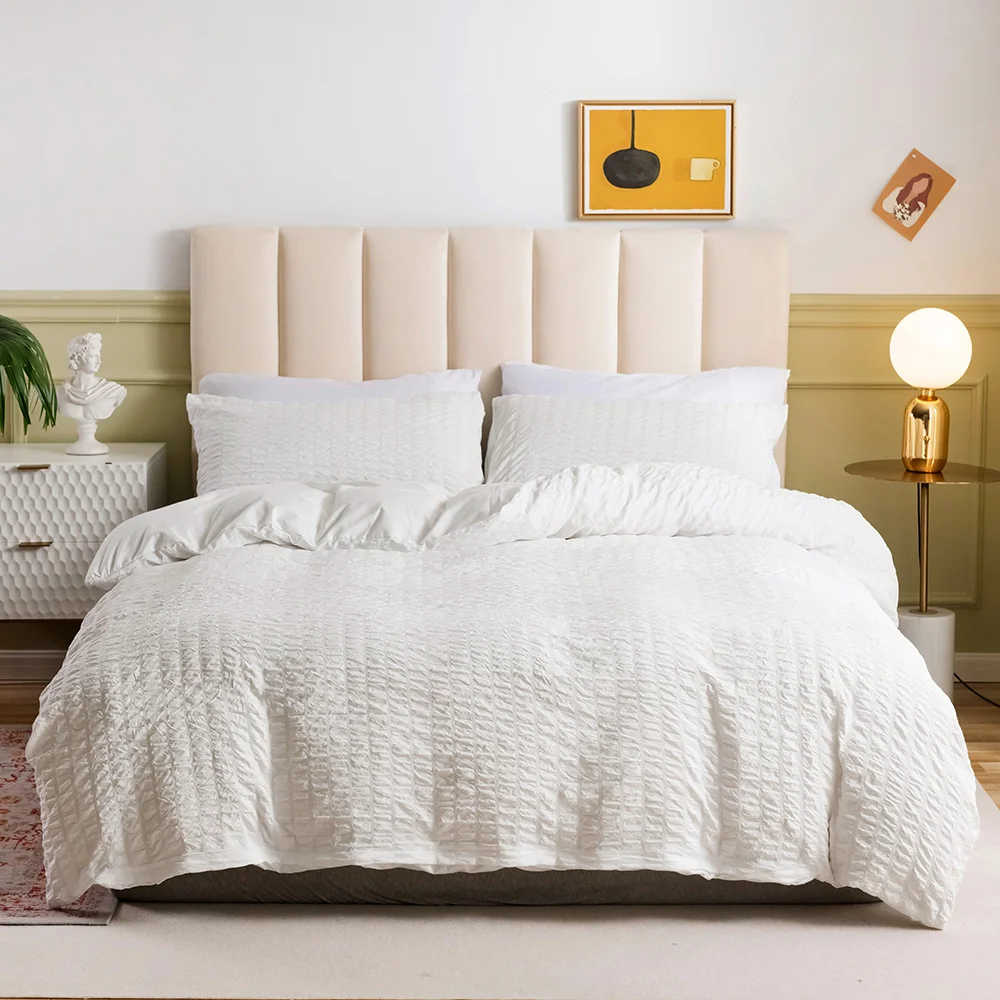 

Plain Seersucker Bedding Set White Grey Duvet Cover Pillowcase Set Twin Full Queen King Bed Set Bedclothes 260x230cm