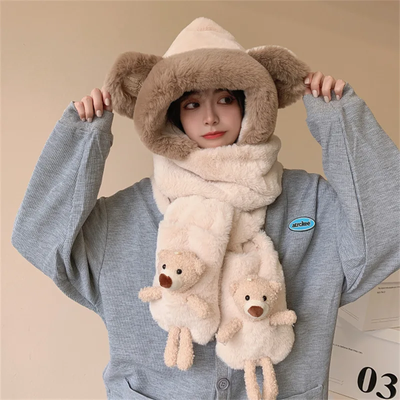 Autumn and Winter 2021 Cute Plush Bear Ears Gloves Hat Scarf Integrated Cycling Warm, Cold and Windproof Hat Female
Autumn and Winter 2021 Cute Plush Bear Ears Gloves Hat Scarf Integrated Cycling Warm, Cold and Windproof Hat Female