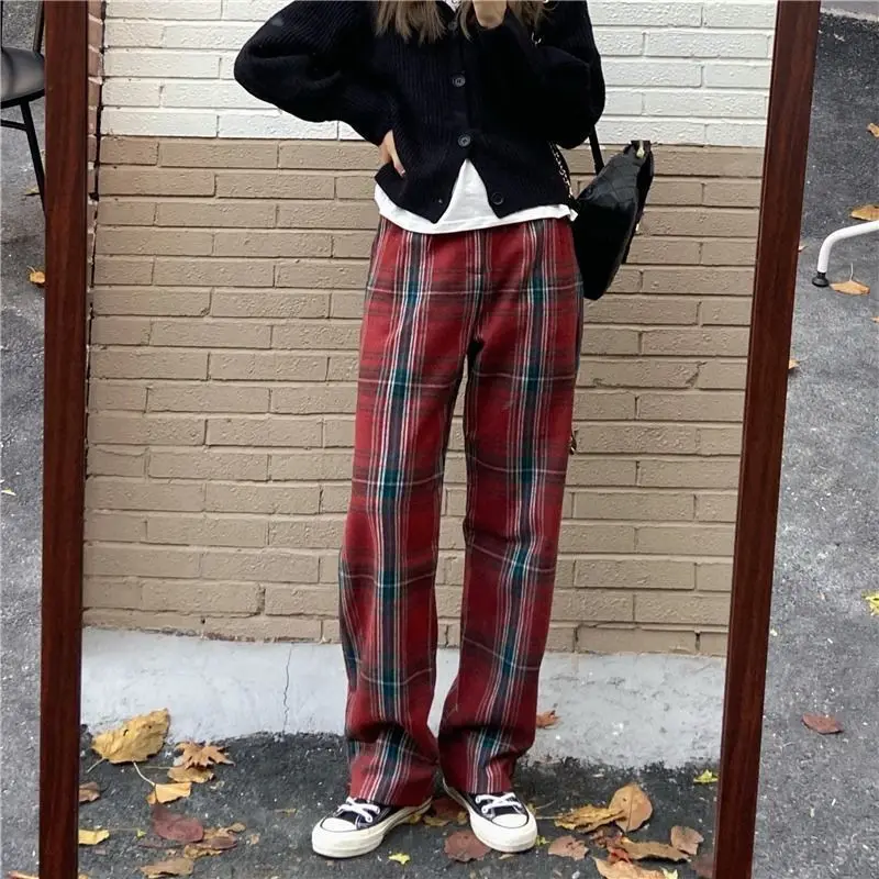Women Pants 2021spring Clothing Pants Autumn Winter Plaid Pants High Waist Baggy Straight Trousers Pantalones De Mujer
Women Pants 2021spring Clothing Pants Autumn Winter Plaid Pants High Waist Baggy Straight Trousers Pantalones De Mujer