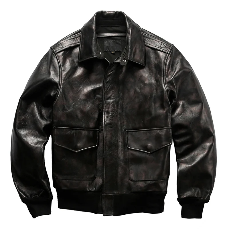 Genuine Men's Jackets A2 Pilot Leather Short Air Force Soft Cowhide Black Bomber Jacket for Male Vintage Classic Simple Coats
Genuine Men's Jackets A2 Pilot Leather Short Air Force Soft Cowhide Black Bomber Jacket for Male Vintage Classic Simple Coats