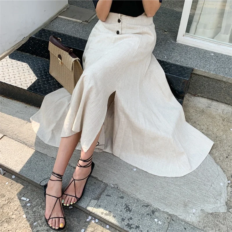 Spring Summer Women High Waist Big Swing Split Skirts Korean Cotton Line Long Skirts New Female Vintage Harajuku Irregular Skirt
Spring Summer Women High Waist Big Swing Split Skirts Korean Cotton Line Long Skirts New Female Vintage Harajuku Irregular Skirt