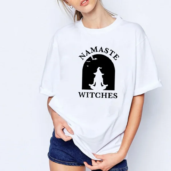 Namaste Witches Printed Tee Shirt Femme O-neck Short Sleeve Cotton Tshirt Women Black White Summer Loose T Shirts for Women Tops
Namaste Witches Printed Tee Shirt Femme O-neck Short Sleeve Cotton Tshirt Women Black White Summer Loose T Shirts for Women Tops